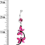 Pink Czech Stone Black Double Dragonfly Dangle Belly Ring