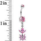 Pink CZ Gem Glitter Budding Flower Dangle Belly Ring