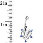 Blue CZ Gem Lattice Style Hawthorne Leaf Dangle Belly Ring