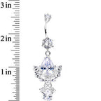 925 Sterling Silver Clear Spectacular Teardrop Dangle Belly Ring