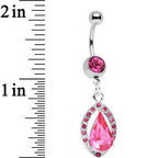 Pink Gem Stainless Steel Encaptured Teardrop Dangle Belly Ring