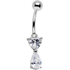 Clear Gem Stainless Steel Teardrop Heart Belly Ring