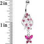 Pink Gem Framework Flower Butterfly Dangle Belly Ring