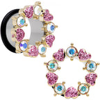 18mm Aurora and Pink Gem Heart Wreath Single Flare Tunnel Plug Set