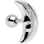 16G 1/4 Clear Gem Steel Crescent Moon Left Cartilage Earring