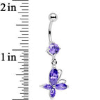 Purple Gem Butterfly Prong Set Dangle Belly Ring