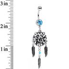 Aqua Gem Sun and Moon Feather Celestial Daydream Dangle Belly Ring