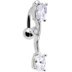 Clear Gem Stainless Steel Barbell Double Mount Reversible Belly Ring