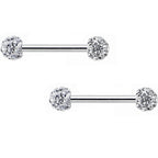 14G 9/16 Clear Ferido Gem White Ball Ends Barbell Nipple Ring Set