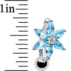 Aqua Gem Lily Flower Top Mount Dangle Belly Ring