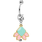 Clear Gem Pink Blue Shapes Belly Ring Created with Crystals