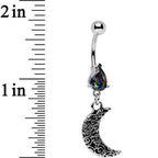 Black Gem Half Moon Dangle Belly Ring Created with Crystals