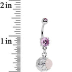 Pink Gem White Globe Dangle Belly Ring Created with Crystals