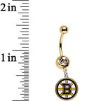 Licensed NHL Clear Gem Gold Anodized Boston Bruins Dangle Belly Ring