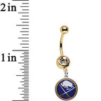 Licensed NHL Clear Gem Gold Anodized Buffalo Sabres Dangle Belly Ring