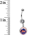 Licensed MLB Clear Gem Stainless Steel New York Mets Dangle Belly Ring