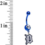 Licensed MLB Clear Gem Blue Anodized Detroit Tigers Dangle Belly Ring