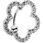 Clear Gem Stainless Steel Cutout Zinnia Flower Top Mount Belly Ring