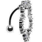 Clear Gem Stainless Steel Cutout Zinnia Flower Top Mount Belly Ring