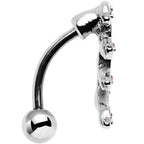 Pink Gem Stainless Steel Creeping Vine Top Mount Belly Ring