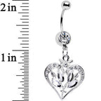 Clear Gem Framework Heart and Flower Dangle Belly Ring