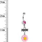 Pink Gem Best Friends Pink Flower Dangle Belly Ring Set