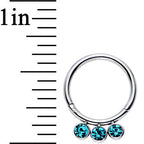 16G 3/8 Aqua Gem Stainless Steel Trio Hinged Segment Ring