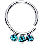 16G 3/8 Aqua Gem Stainless Steel Trio Hinged Segment Ring
