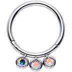 16G 3/8 Aurora Gem Stainless Steel Trio Hinged Segment Ring