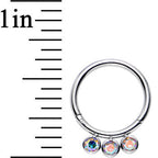 16G 3/8 Aurora Gem Stainless Steel Trio Hinged Segment Ring