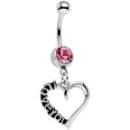 Pink Gem Lovely Language I Love You Hollow Heart Dangle Belly Ring
