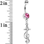 Pink Gem Treble Clef Make Music Note and Cross Dangle Belly Ring