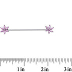 14G Pink CZ Gem Pimpernel Flower Ends Industrial Barbell 40mm