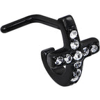 18G Clear Gem Black PVD Cross Faux Hoop L Shaped Nose Ring