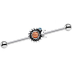 Clear Gem Orange Faux Opal Moon Spun Sun Industrial Barbell 38mm