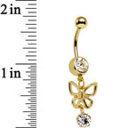 Clear Gem Gold Plated Breathtaking Butterfly Dangle Belly Ring