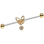 14G Clear Gem Ornate Butterfly Industrial Barbell 38mm