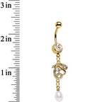 Clear Gem White Orb Gold Plated Delicately Deco Dangle Belly Ring