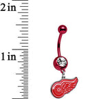 Licensed NHL Clear Gem Red Detroit Red Wings Dangle Belly Ring