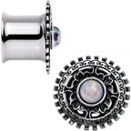1/2 White Faux Opal Steel Finely Framed Double Flare Plug Set
