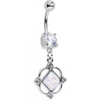 White Faux Opal Clear Gem Fancy Pants Frame Dangle Belly Ring