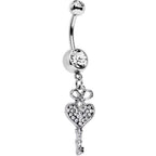 Clear Gem Have a Heart Hold the Key Dangle Belly Ring