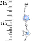 Light Blue Faux Opal Framework Fishy Fish Dangle Belly Ring