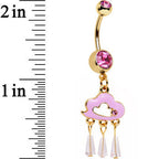 Pink Gem Gold Anodized Drops of Pink Rain Cloud Dangle Belly Ring