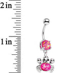 Pink Faux Opal Get Ready to Grab a Crab Dangle Belly Ring