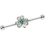 14G Green Faux Opal Fancy Shamrock Industrial Barbell 38mm