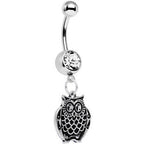 Clear Gem Ornery Owl Dangle Belly Ring
