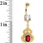 Clear Red Gem Gold PVD Fancy Delilah Dangle Belly Ring