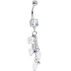 Clear Gem White Orb Hearts Dangle Belly Ring