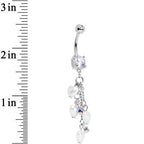 Clear Gem White Orb Hearts Dangle Belly Ring